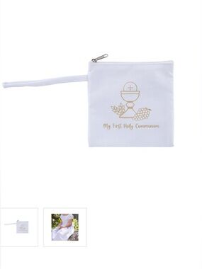White 'My First Holy Communion' Wristlet Bag with Gold Design Catholic girls new